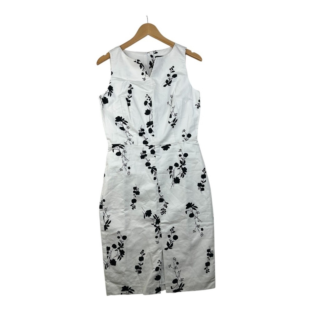 Ann Taylor Floral Print Cotton/Linen Blend Sheath Dress‎ size 2 White/Black